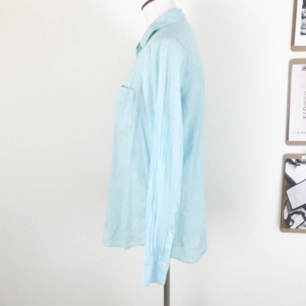 J. Crew Boy Shirt Aqua Skinny Stripe Button Down 4 - Picture 6 of 8